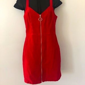 Red Corduroy Zip-front Dress